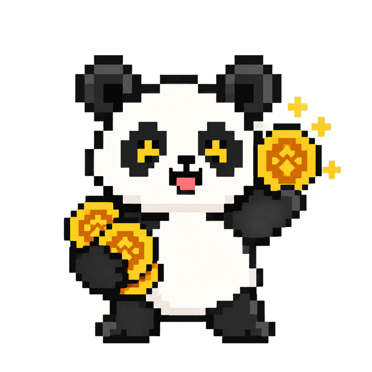 Pixel-art BPANDA holding gold coins